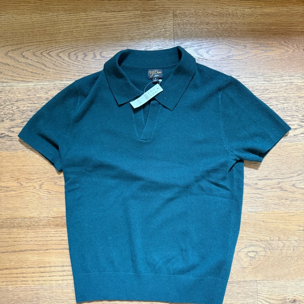 J. Crew Green Polo Shirt Classic Knit Design 100% Cashmere
